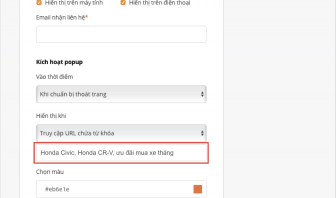 Hiện thị pop-up báo giá oto theo từ khoá Alongay